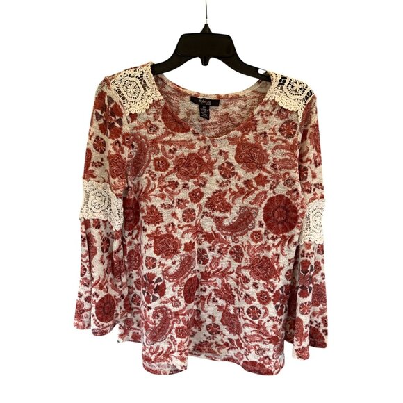 Style & Co Red Floral Long Sleeve Top Womens Size Petite S Casual Stretch Blouse - Picture 4 of 12